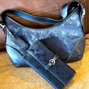 Black coach bag with matching clutch like new